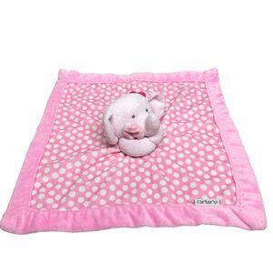 Carter's Lovey Pink White Polka Dot Security Blanket Elephant Soft Plush Baby